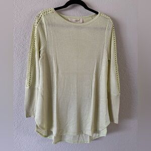 NWOT Soft Surroundings Bailey Crochet Trim Long Sleeve Thermal Top Size XS Pear